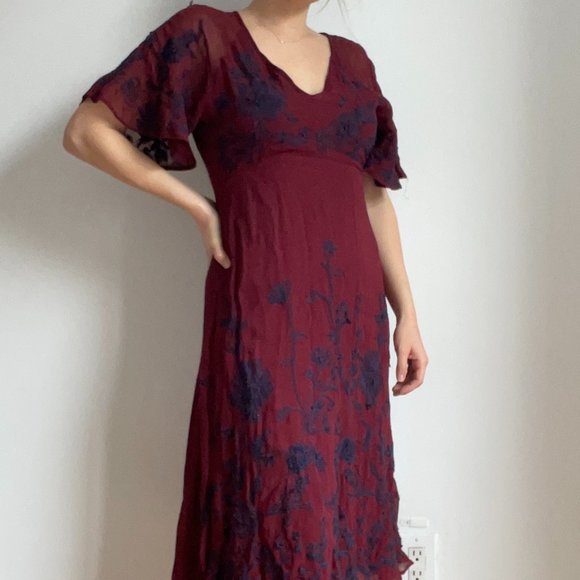 Maeve Dresses & Skirts - Anthropologie maroon embroidered dress